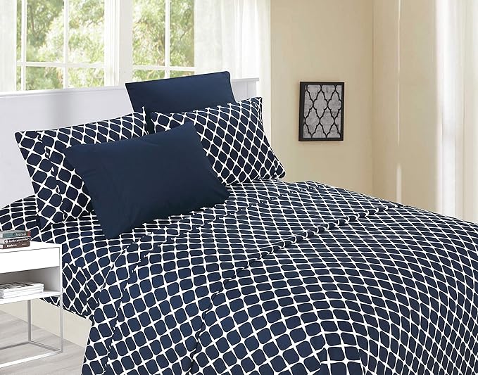 Elegant Comfort Luxury Soft Bed Sheets Bloomingdale Pattern - 1500 Premium Hotel Quality Microfiber Softness Wrinkle and Fade Resistant (6-Piece) Bedding Set, King, Navy Blue