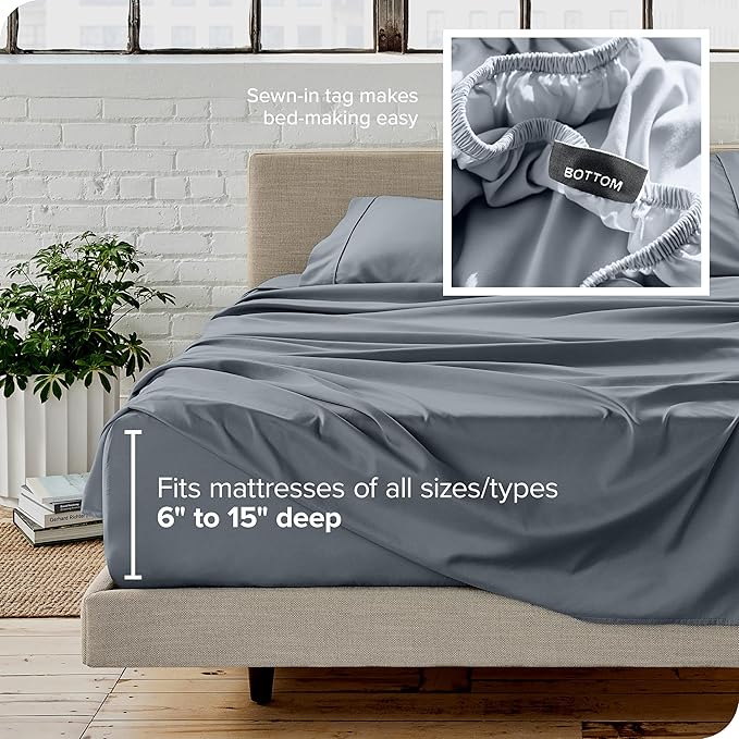 Bare Home Full XL Sheet Set - 1800 Ultra-Soft Microfiber Full Extra Long Bed Sheets - Double Brushed - Deep Pockets - Easy Fit - 4 Piece Set - Bedding Sheets & Pillowcases (Full XL, Steel Blue)