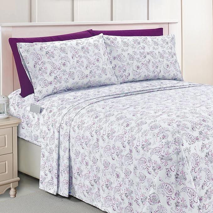 Elegant Comfort Luxury Soft Bed Sheets Paisley Pattern - 1500 Premium Hotel Quality Microfiber Softness Wrinkle and Fade Resistant (6-Piece) Bedding Set, California King, Paisley Purple