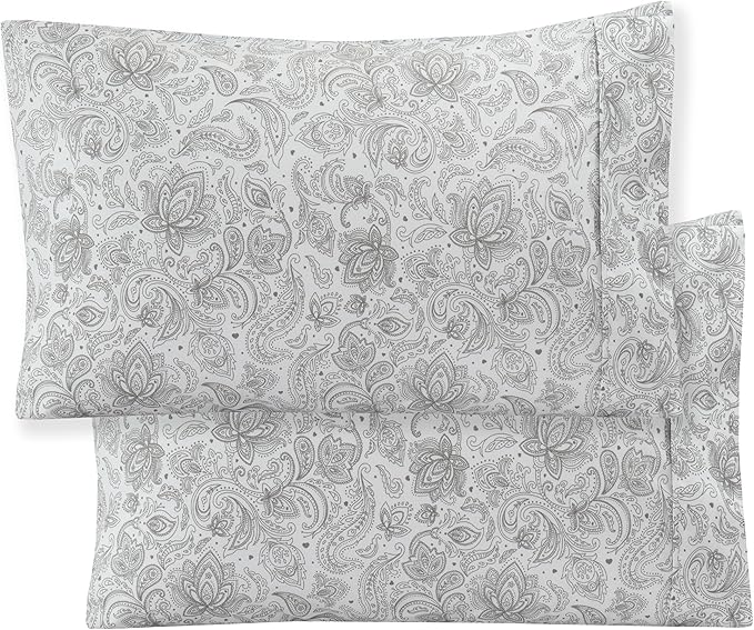 Elegant Comfort Luxury Soft Bed Sheets Paisley Pattern - 1500 Premium Hotel Quality Microfiber Softness Wrinkle and Fade Resistant (6-Piece) Bedding Set, California King, Paisley Grey
