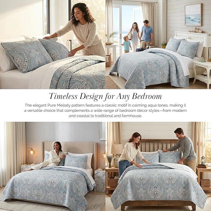 Southshore Fine Living, Inc. Twin XL Comforter Quilt Set, Dorm Bedding Essentials, Stain Resistant, Machine Washable Paisley Boho Bed Spread, Twin XL Quilt Bedspread Set w/Pillow Sham, Paisley Aqua