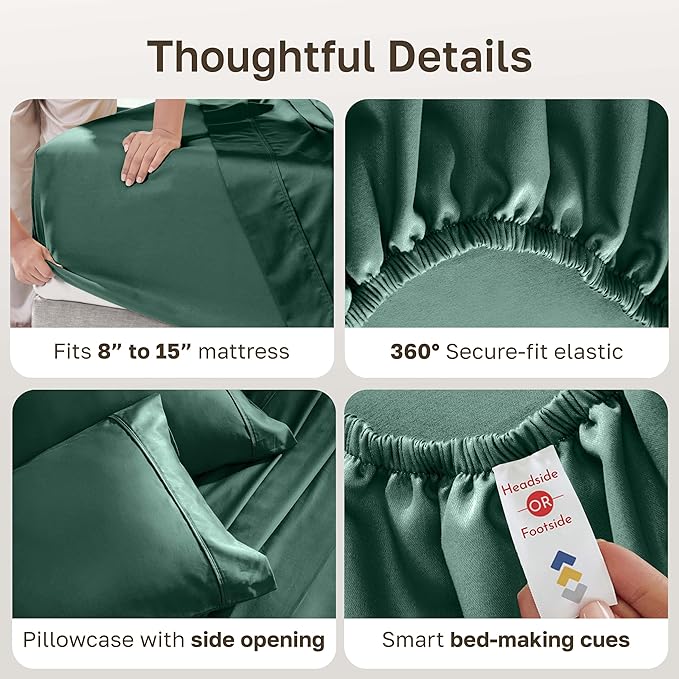 California Design Den Soft 100% Cotton Sheets Twin Size Set, 400 Thread Count Good Housekeeping Award Winner, Silky Sateen Weave, Long Staple Cotton Bed Sheet Set - Hunter Green