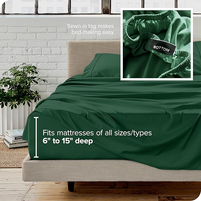 Bare Home Split California King Sheet Set - 1800 Ultra-Soft Microfiber Bed Sheets - Double Brushed - Deep Pockets - Easy Fit - 5 Piece Set - Bed Sheets (Split Cal King, Forest Green)