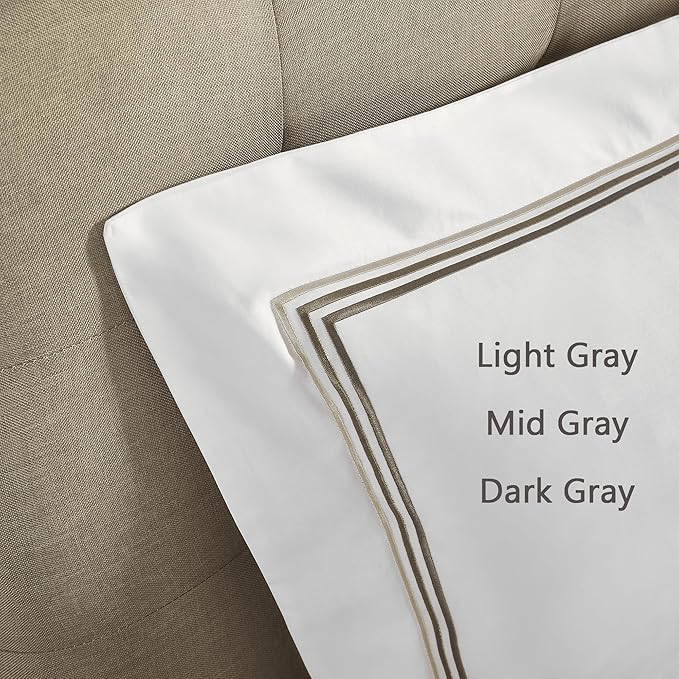 White Pillow Shams Queen Size Set of 2, 100% Cotton Luxury Hotel 3-Lines Embroidered Pillowcases, 400TC Sateen Weave Decorative Pillow Cases with Envelope Closure for Bedding, 20x30 Inches