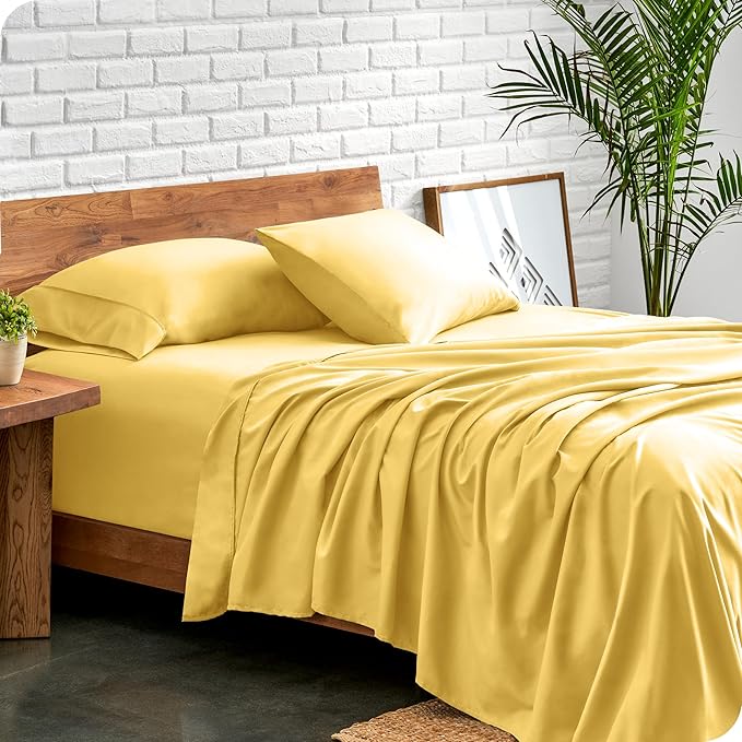 Bare Home Split Head Flex King Sheet Set - 1800 Ultra-Soft Microfiber Bed Sheets - Double Brushed - Deep Pockets - Easy Fit - 4 Piece Set - Bedding Sheets & Pillowcases (Lemon Drop)