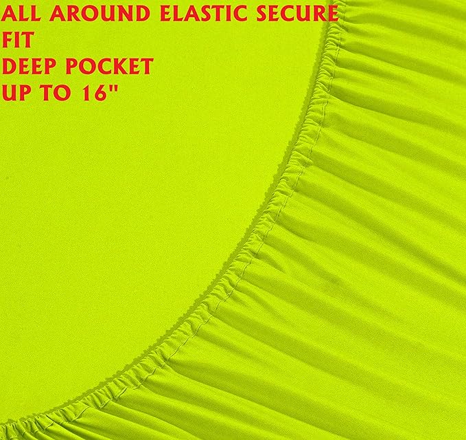 Elegant Comfort Luxury Soft Bed Sheets 1500 Premium Hotel Quality Microfiber Softness Wrinkle and Fade Resistant (6-Piece) Bedding Set, King, Neon Green