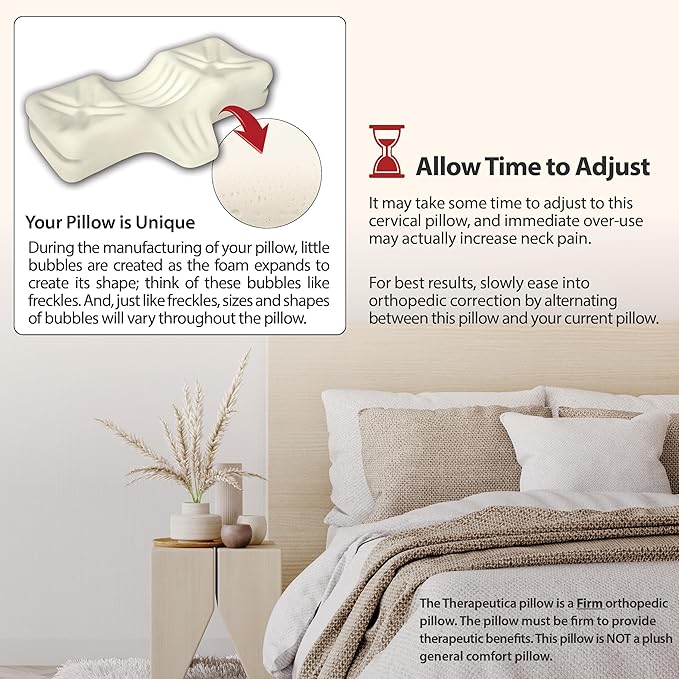 Therapeutica Cervical Orthopedic Foam Pillow - Neck Support Pillow for Side & Back Sleepers - Ergonomic Pillow for Neck Support, Relief, & Spinal Alignment – Average Size, Firm, Gray