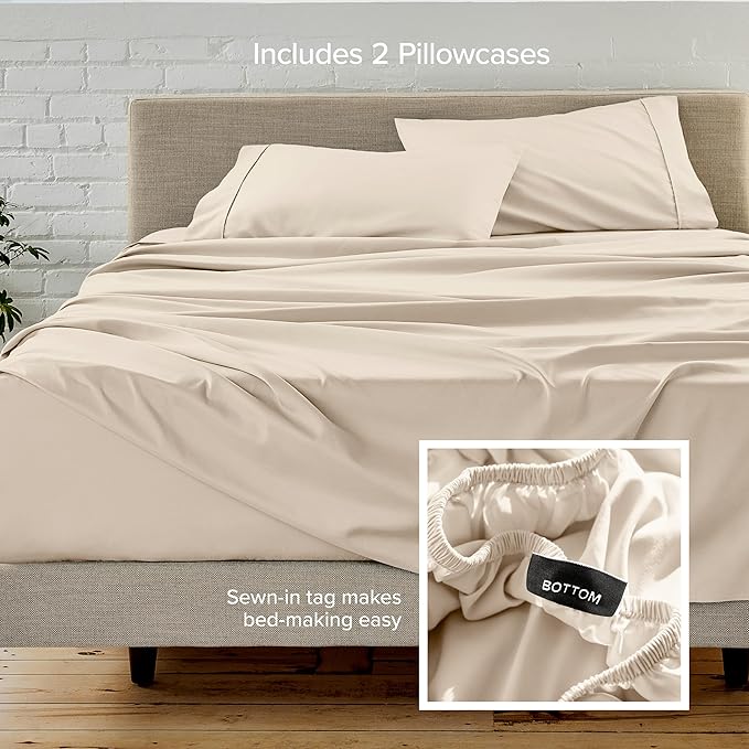 Bare Home Hotel Luxury Twin XL Sheet Set, Extra Soft - 4 Piece Set - Deep Pockets - Easy Fit - Cooling & Breathable - Wrinkle, Fade, Stain Resistant - Includes 2 Pillowcases (Twin XL, Sand)