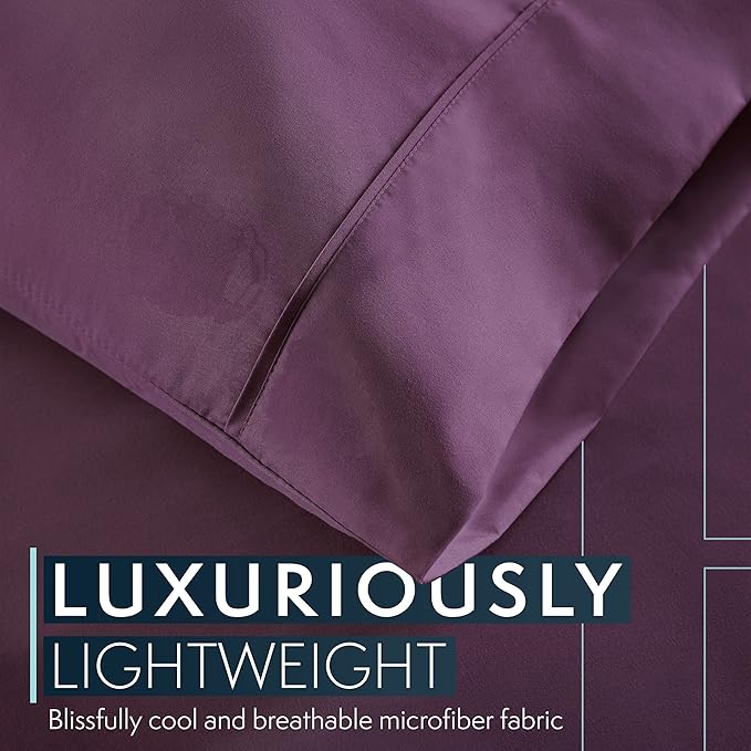 HC Collection California King Sheet Sets, 4 pc Bed Sheets & Pillowcases Set - Machine Washable for Easy Care - Soft & Breathable All Season Microfiber Sheets with Deep Pockets - Purple