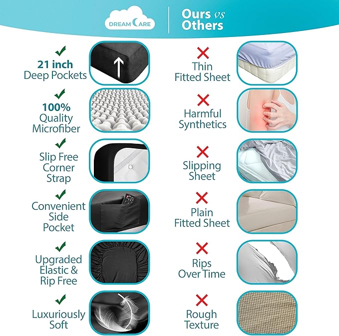 DREAMCARE California King Sheet Sets - 6 pcs Breathable Cooling Bed Sheets - up to 21" Extra Deep Cal King Sheets with Side Pockets - Extra Soft 100% Brushed Hypoallergenic Hotel Luxury Bedding -Black