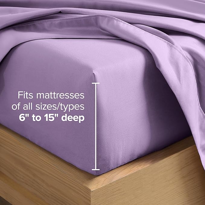 Bare Home Hotel Luxury Twin XL Sheet Set, Extra Soft - 4 Piece Set - Deep Pockets - Easy Fit - Cooling & Breathable - Wrinkle, Fade, Stain Resistant - Includes 2 Pillowcases (Twin XL, Lavender)