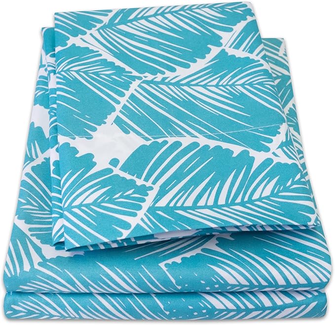 1500 Supreme Collection Extra Soft Tropical Leaf Teal Pattern Sheet Set, Queen - Luxury Bed Sheets Set with Deep Pocket Wrinkle Free Bedding, Trending Printed Pattern, Queen Size