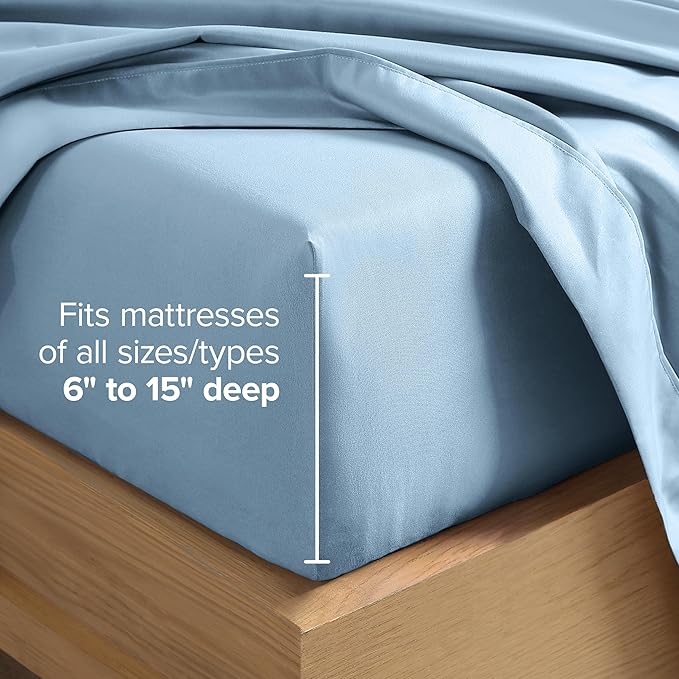 Bare Home Hotel Luxury Twin Sheet Set, Extra Soft - 4 Piece Set - Deep Pockets - Easy Fit - Cooling & Breathable - Wrinkle, Fade, Stain Resistant - Includes 2 Pillowcases (Twin, Light Blue)