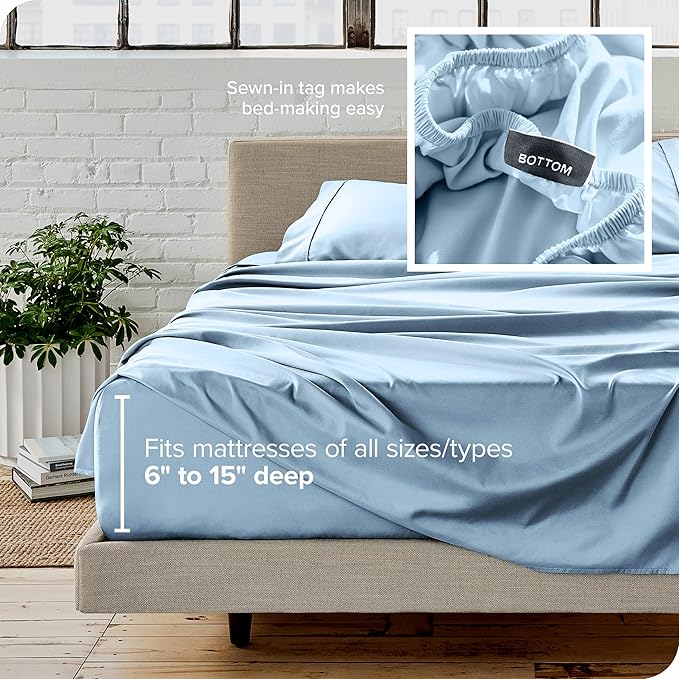 Bare Home Full XL Sheet Set - 1800 Ultra-Soft Microfiber Full Extra Long Bed Sheets - Double Brushed - Deep Pockets - Easy Fit - 4 Piece Set - Bedding Sheets & Pillowcases (Full XL, Light Blue)