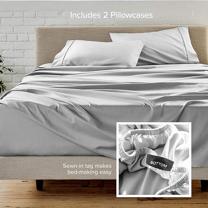 Bare Home Hotel Luxury Twin XL Sheet Set, Extra Soft - 4 Piece Set - Deep Pockets - Easy Fit - Cooling & Breathable - Wrinkle, Fade, Stain Resistant - Includes 2 Pillowcases (Twin XL, Cloud Grey)