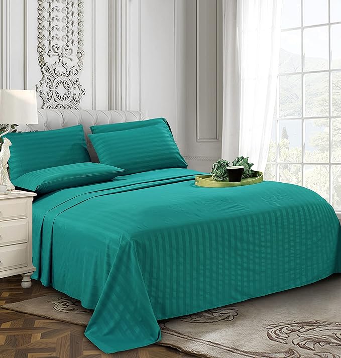 Elegant Comfort Softest and Coziest 4-Piece Sheet Set - 1500 Thread Count Egyptian Quality Luxurious Wrinkle Resistant 6-Piece Damask Stripe Bed Sheet Set, Twin XL, Turquoise (Pack of 2)