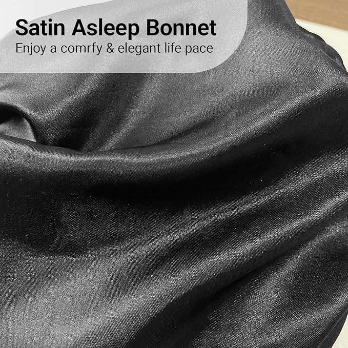 2-in-1 Satin Sleep Bonnet with Eye Mask for Women –Silk-Lined Hair Bonnet for Sleeping, Adjustable, Anti-Frizz for Curly Hair