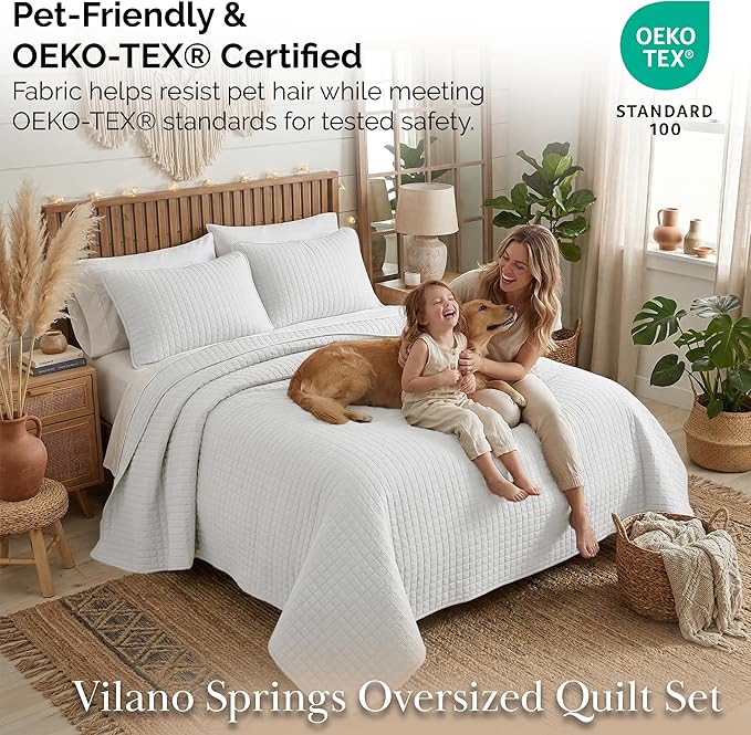 Southshore Fine Living, Inc. XL Twin Quilt Set, Microfiber Quilted Bedspread, White Bedding Twin Coverlet w/Pillow Sham, Pet Hair Resistant Bedding Coverlet Set, Quilted Coverlet, Bright White Quilt