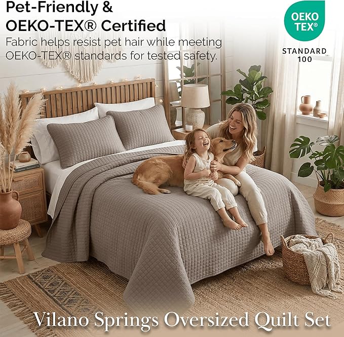 Southshore Fine Living, Inc. Quilt Comforter Twin XL Bedding Set for College Dorm Room, Bedding Essentials, Stain Resistant, Machine Washable Bed Spread, XL/Twin Comforter Set with Sham, Dark Taupe