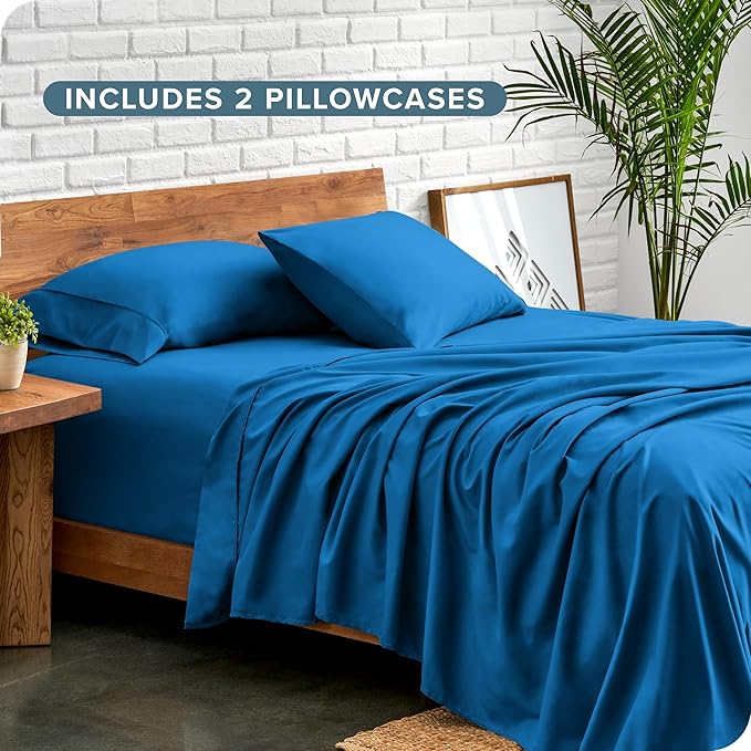 Bare Home Hotel Luxury Sheet Set, Extra Soft, 6 Piece Set - Deep Pockets - Easy Fit - Cooling & Breathable - Wrinkle, Fade, Stain Resistant - Includes 4 Pillowcases (Split Head Flex King, Medium Blue)