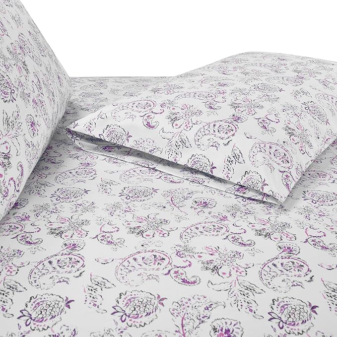 Elegant Comfort Luxury Soft Bed Sheets Paisley Pattern - 1500 Premium Hotel Quality Microfiber Softness Wrinkle and Fade Resistant (6-Piece) Bedding Set, California King, Paisley Purple
