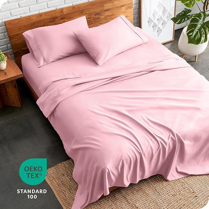 Bare Home Queen Sheet Set - 1800 Ultra-Soft Microfiber Queen Bed Sheets - Double Brushed - Deep Pockets - Easy Fit - 4 Piece Set - Bedding Sheets & Pillowcases (Queen, Light Pink)