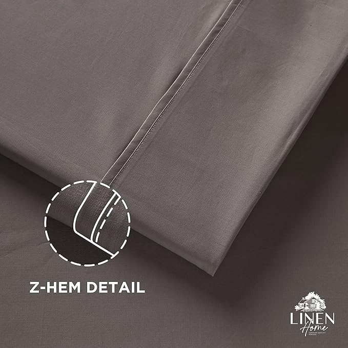 Linen Home 100% Cotton Percale Pillowcases Standard/Queen Size Set of 2 - Crisp & Cooling, Long Staple Hotel Quality, 20x30, Charcoal