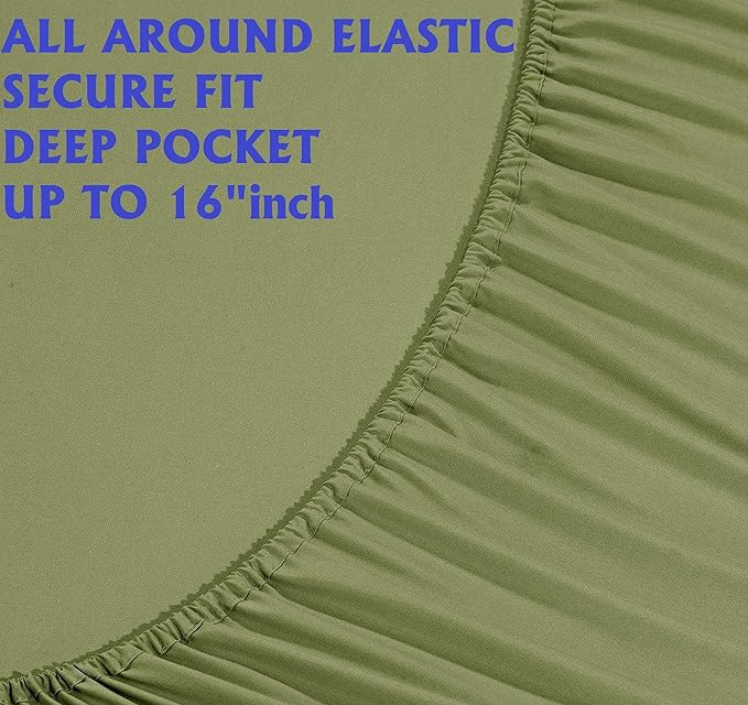 Elegant Comfort Luxury Soft Bed Sheets 1500 Premium Hotel Quality Microfiber Softness Wrinkle and Fade Resistant (6-Piece) Bedding Set, Queen, Olive Green