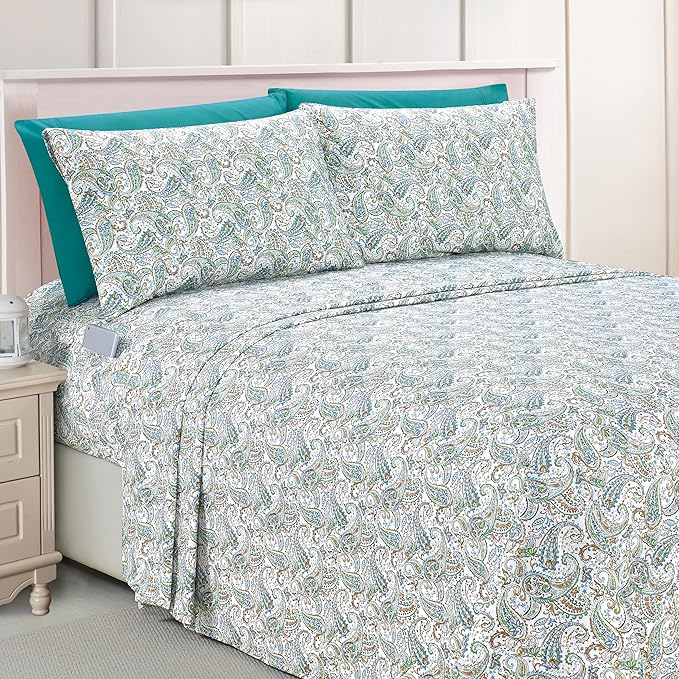 Elegant Comfort Luxury Soft Bed Sheets Paisley Pattern - 1500 Premium Hotel Quality Microfiber Softness Wrinkle and Fade Resistant (6-Piece) Bedding Set, King, Paisley Teal