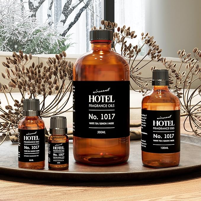AirScent Hotel Diffuser Oil No. 1017 - White Tea Lemon Cedar Wood - Hotel Scent Dupe - Premium Fragrance Oil for Ultrasonic and Waterless Diffusers and Crafting - 30 mL, 1 fl oz Glass Dropper Bottle