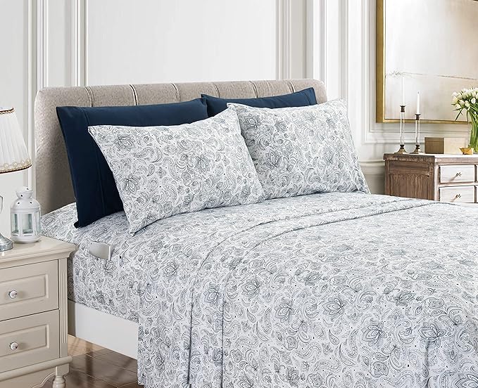 Elegant Comfort Luxury Soft Bed Sheets Paisley Pattern - 1500 Premium Hotel Quality Microfiber Softness Wrinkle and Fade Resistant (4-Piece) Bedding Set, Twin/Twin XL, Navy