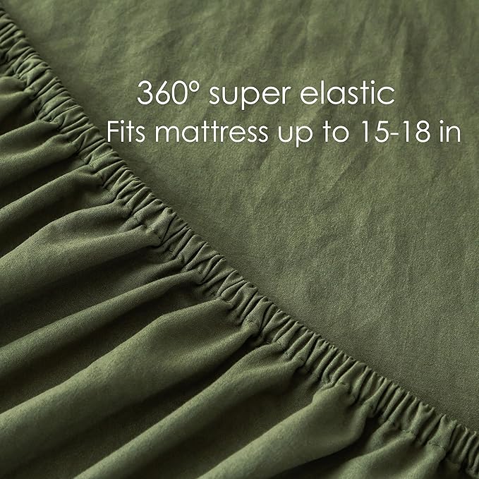 7 Pieces Solid Color Ultra-Soft Elegant Natural Full Size Bed Sheets and Comforter Set with Flat Sheet Fitted Sheet 2 Pillow Cases 2 PillowShams Lightweight All Season Use, Olive Green Full