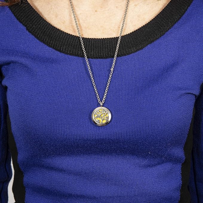 Wild Essentials Arbol Tree of Life Essential Oil Diffuser Necklace, Stainless Steel Locket Pendant with 24 inch Chain, 12 Color Refill Pads, Customizable Color Changing Perfume Jewelry, Aromatherapy