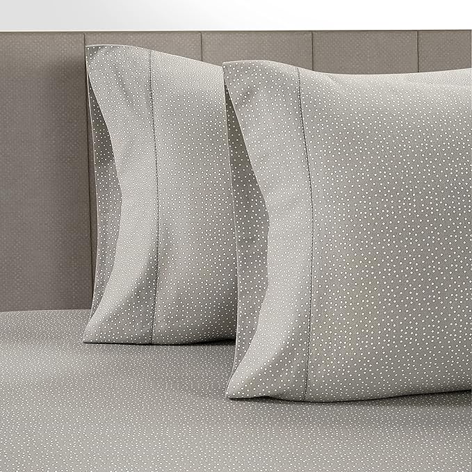 LANE LINEN 100% Organic Cotton Pillow Cases - King Size and Crisp Cool Percale Covers Sleeping Set of 2 Grey (White Dot)
