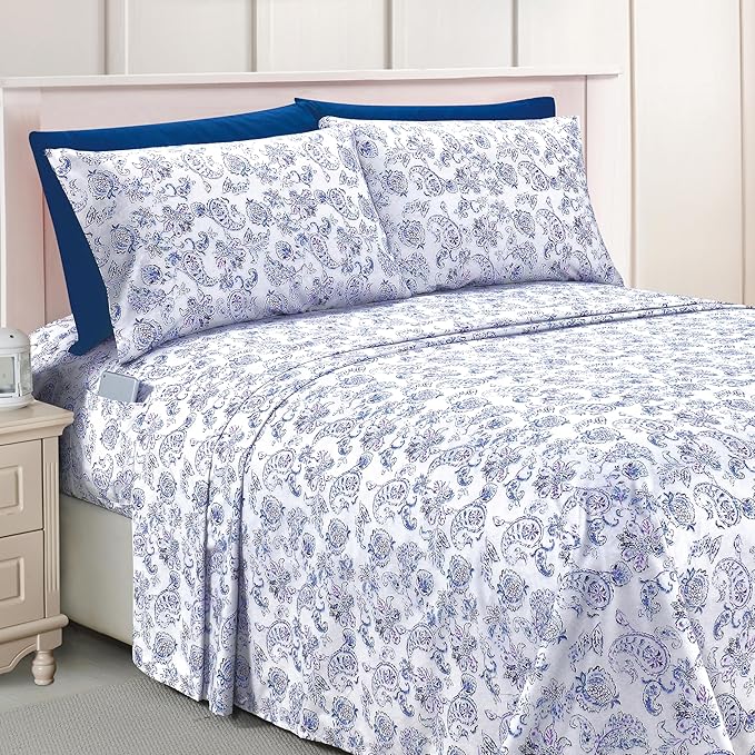 Elegant Comfort Luxury Soft Bed Sheets Paisley Pattern - 1500 Premium Hotel Quality Microfiber Softness Wrinkle and Fade Resistant (6-Piece) Bedding Set, Full, Paisley Indigo