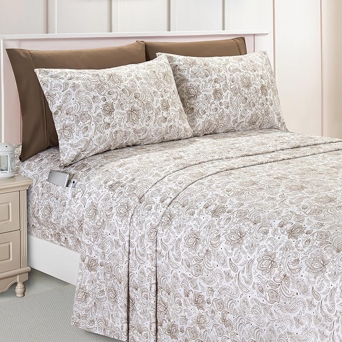 Elegant Comfort Luxury Soft Bed Sheets Paisley Pattern - 1500 Premium Hotel Quality Microfiber Softness Wrinkle and Fade Resistant (6-Piece) Bedding Set, California King, Paisley Taupe