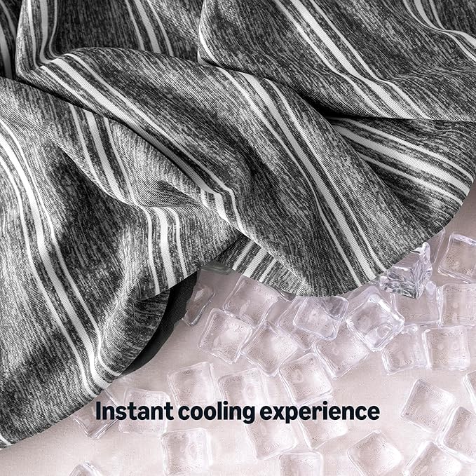 Amazon Basics Stripe Cooling Pillow Cases for Hot Sleepers, Soft Cooling Pillow Cover with Envelope Closure, 20" x 30", Queen, Dark Gray, Pack of 1